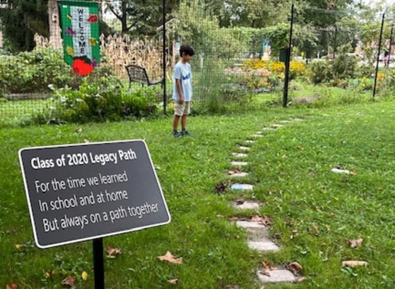 New stepping stone path at Community Park Elementary School in Princeton commemorates a year of learning during the pandemic