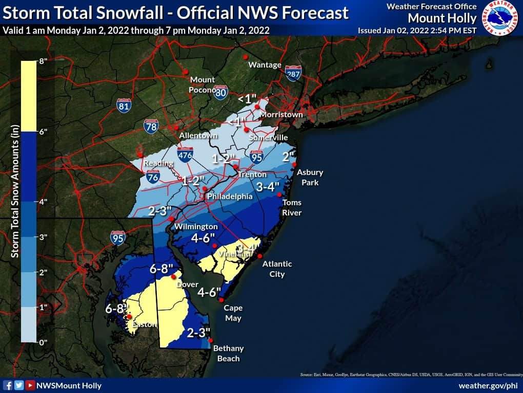 Princeton area could receive up to an inch of snow Monday