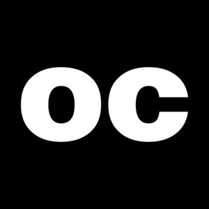 access symbol for open captioning, two white O C letters