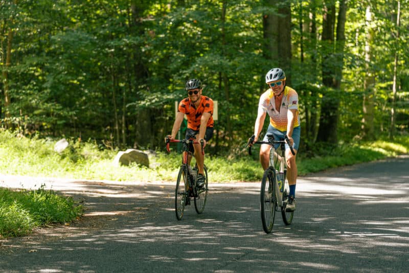 two cyclists in the Sourlands