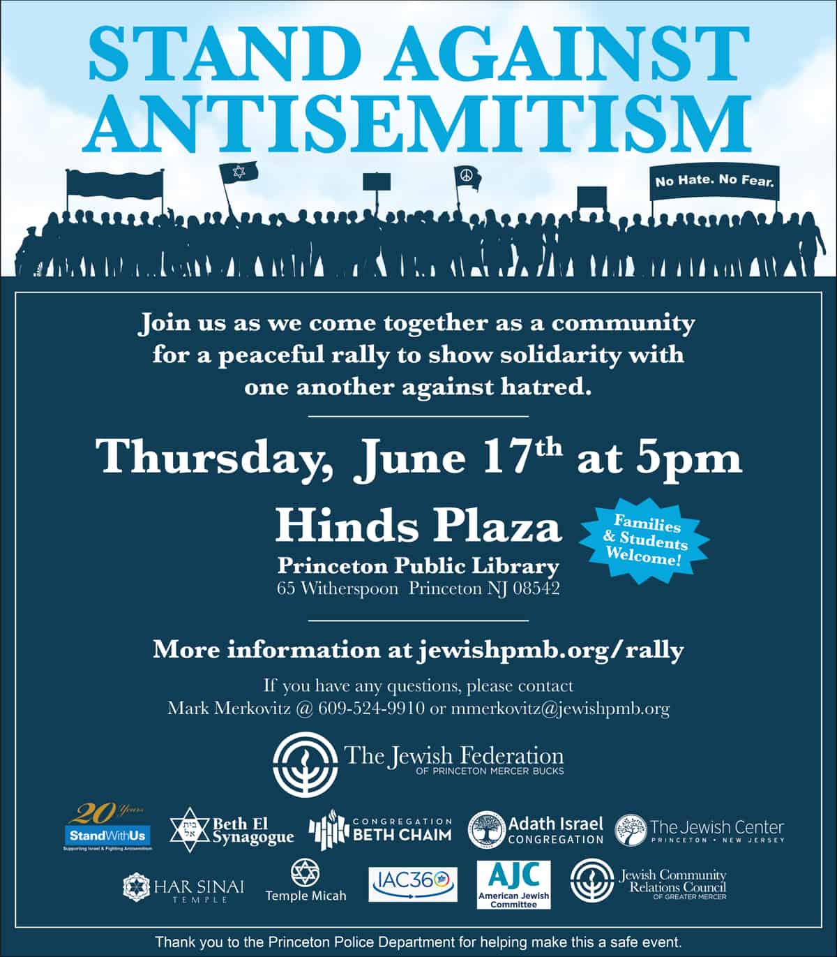 Jewish groups to hold rally against antisemitism in Princeton Thursday