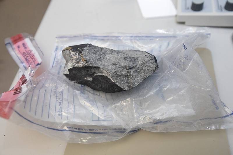 The meteorite in a bag. 