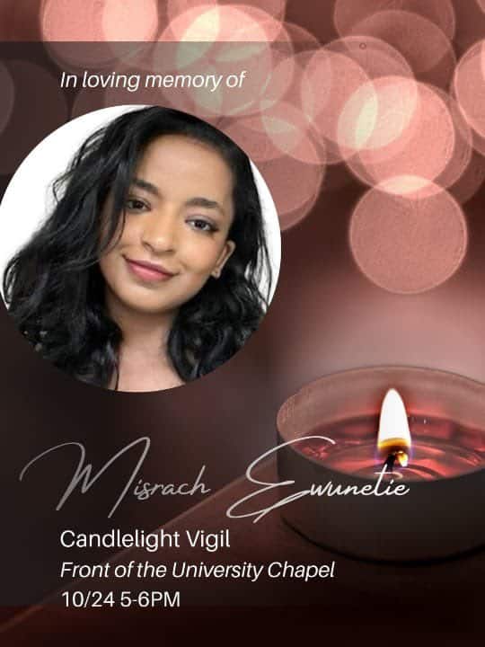 Updated – Vigil for Princeton University student Misrach Ewunetie to be held this evening (Oct. 24)